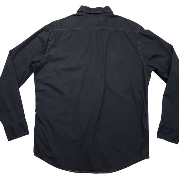 Vintage DKNY Pearl Snap Shirt Mens Medium Black Y2K Western Goth Long Sleeve - Picture 8 of 9